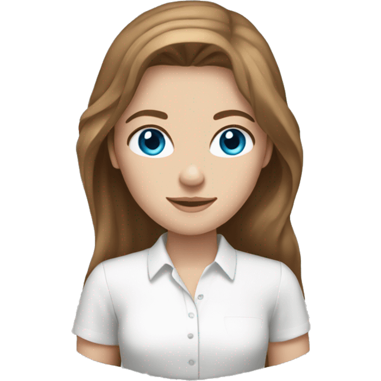 White girl with white shirt blue eyes and long brown hair emoji