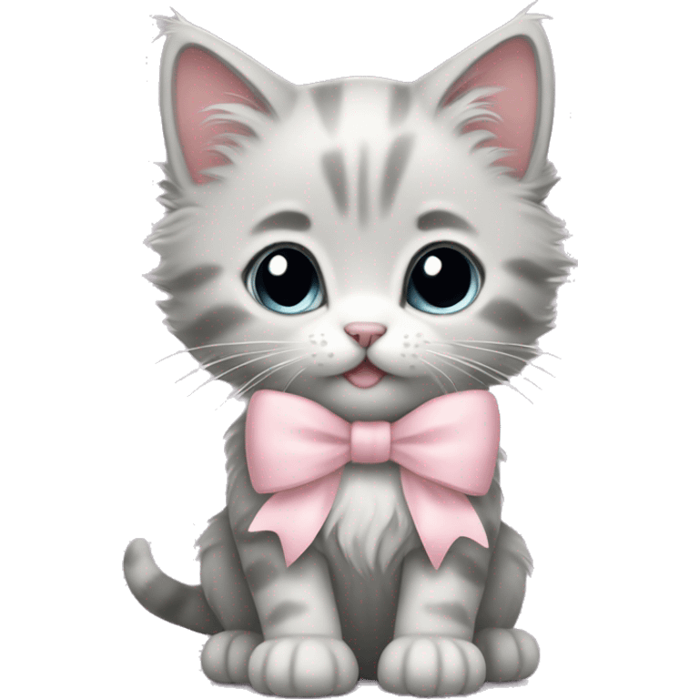 big fluffy light gray kitten with pale pink bow emoji