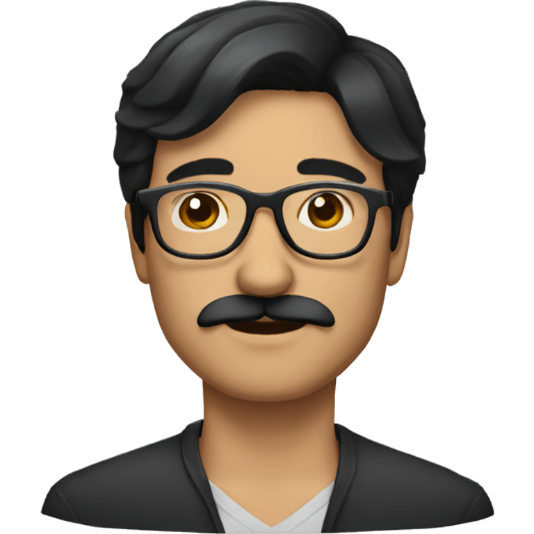 a shoulder length black-haired man, using glasses, with mustache emoji