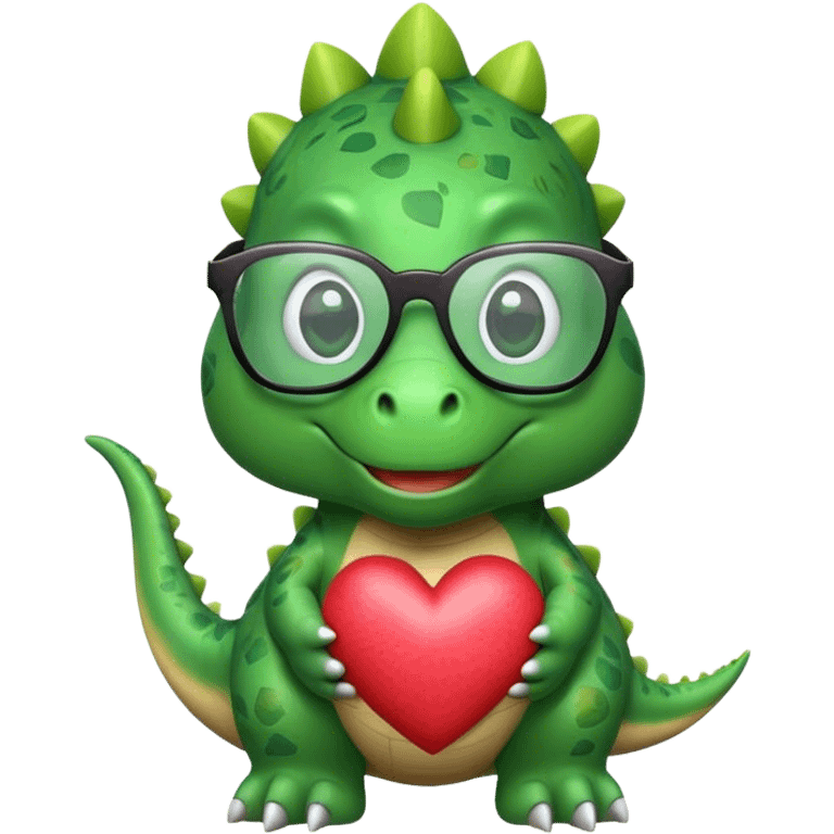 dinosaur in glasses holding hearts emoji