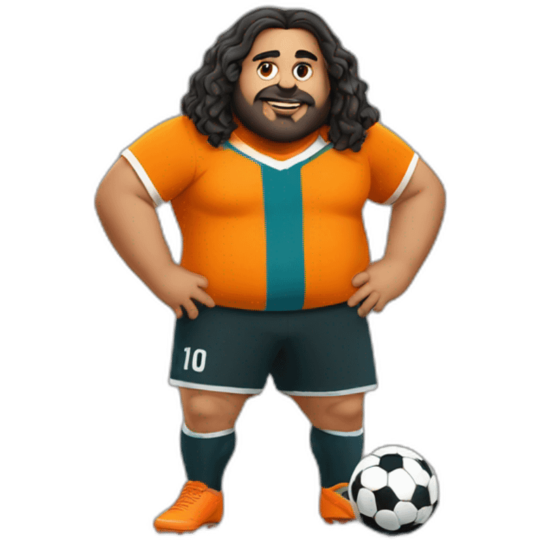 Very Fat arab man with long hair play soccer orange emoji