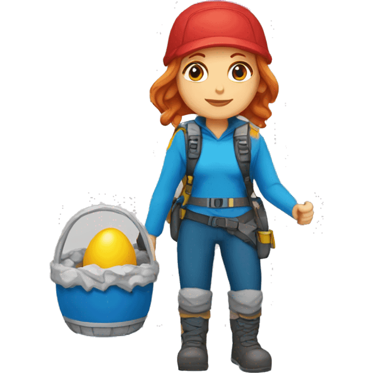 female mountaineer red hair blue cap with easter egg and greek flag  emoji