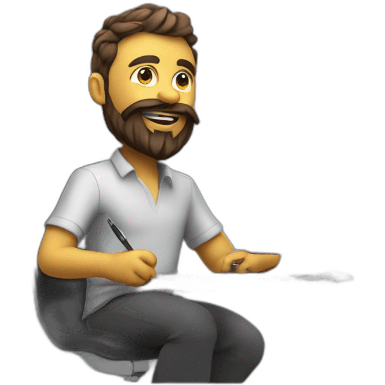 3d artist with beard sit on the PC with graphic tablet emoji