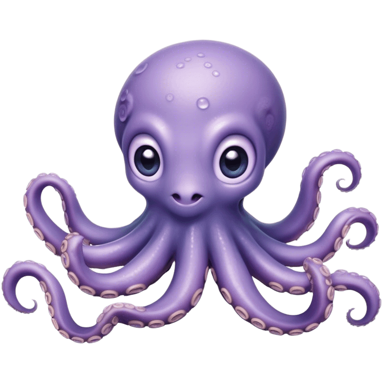 Cinematic Cute Baby Octopus Portrait Emoji, Head tilted slightly in a curious and endearing way, featuring a smooth, rounded light blue-purple body with enormous, sparkling eyes filled with warmth and innocence, delicate tentacles curling playfully, Simplified yet irresistibly adorable features, highly detailed, glowing with a soft, dreamy marine glow, high shine, affectionate and gentle, stylized with a touch of whimsical deep-sea charm, soft glowing outline, capturing the essence of a tiny, inquisitive octopus that looks ready to gently drift into your heart! emoji