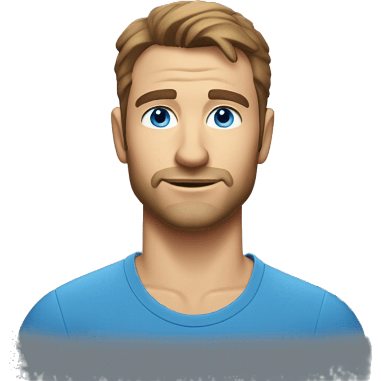 A head and shoulders shot of a 34 year old Caucasian man, with short brown hair, with stubble facial hair,   with blue eyes wearing a t-shirt. emoji