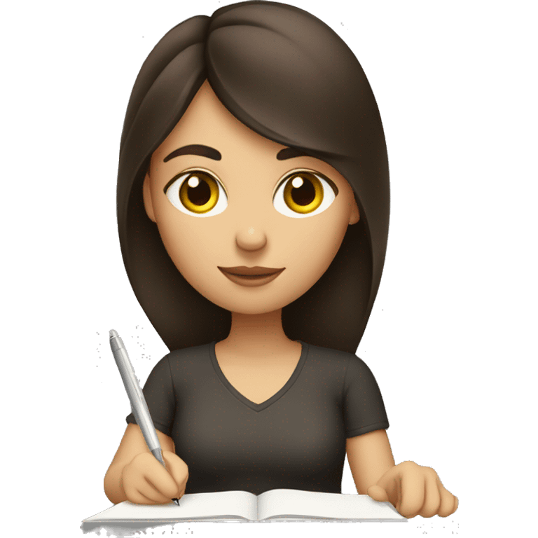 brunette girl writing emoji