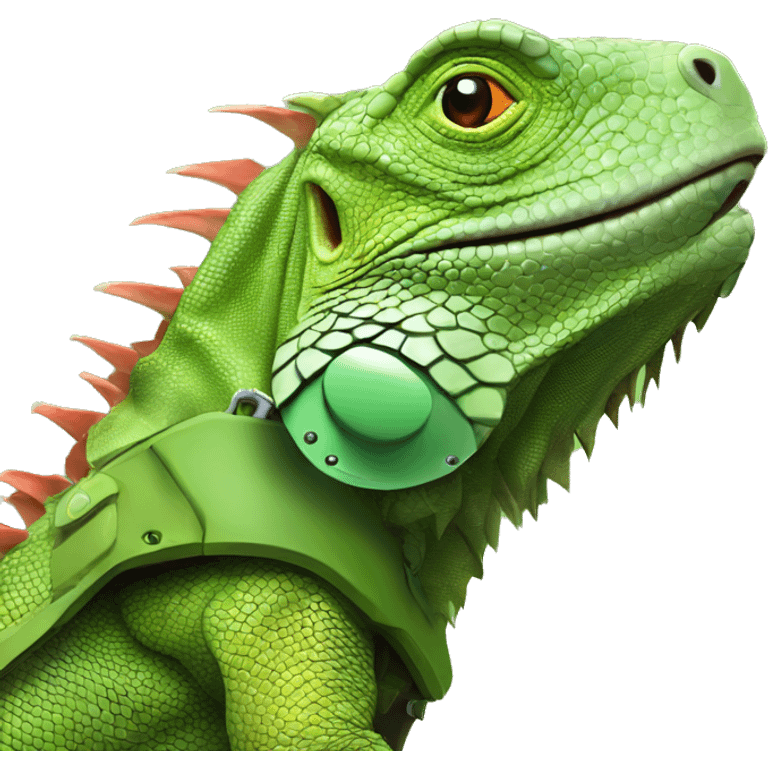 iguana enojada con casco militar y chaleco emoji