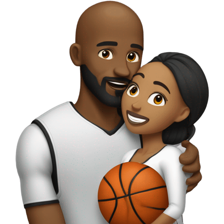 A bald Black basketball player with a beard and goatee kissing his lovely wife. emoji