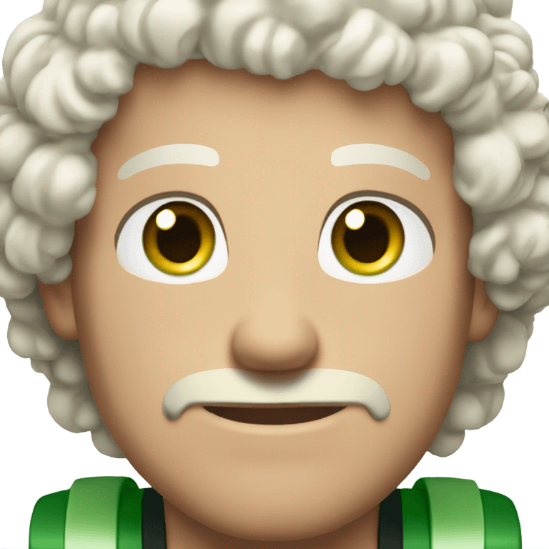 White Curly hair green eyed man with a muscular build who is a young and good looking emoji