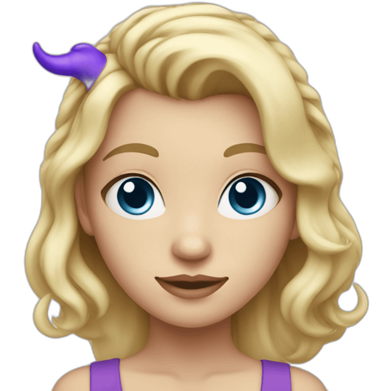 Blonde girl with blue eyes and violet horns emoji