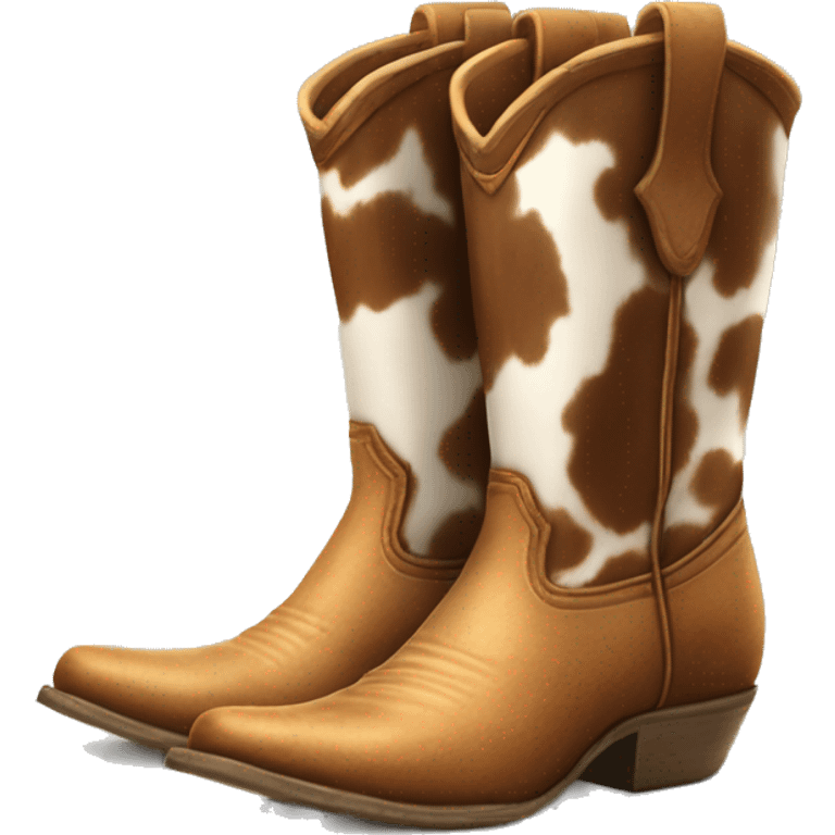 Realistic pair of isolated cow print pattern cowgirl boots. emoji