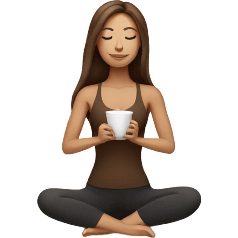 Yoga Woman long brown hair drinks coffee emoji