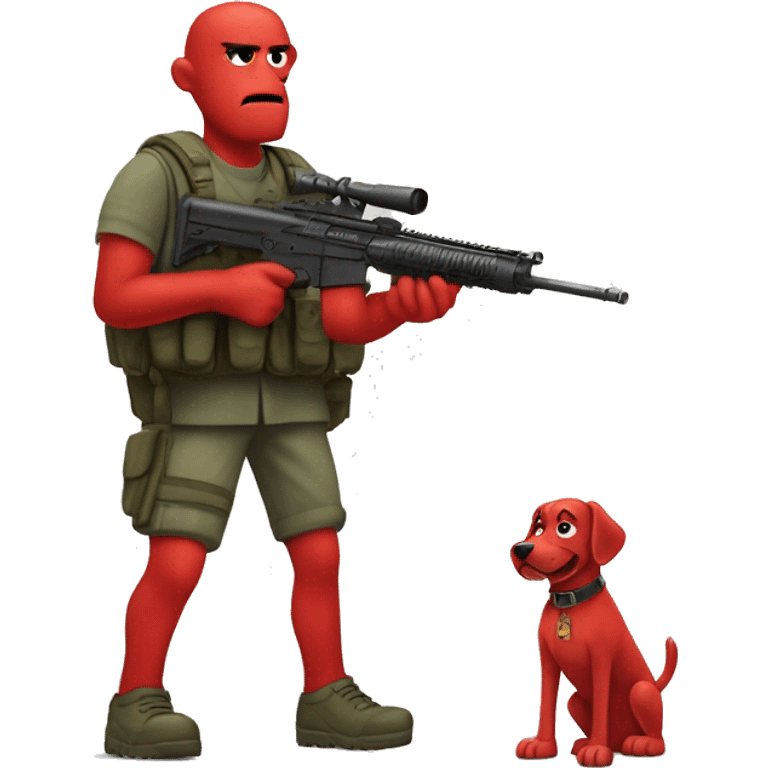 Clifford the giant bright red dog pbs humanoid as a military sniper call of duty character standing alone on two feet emoji