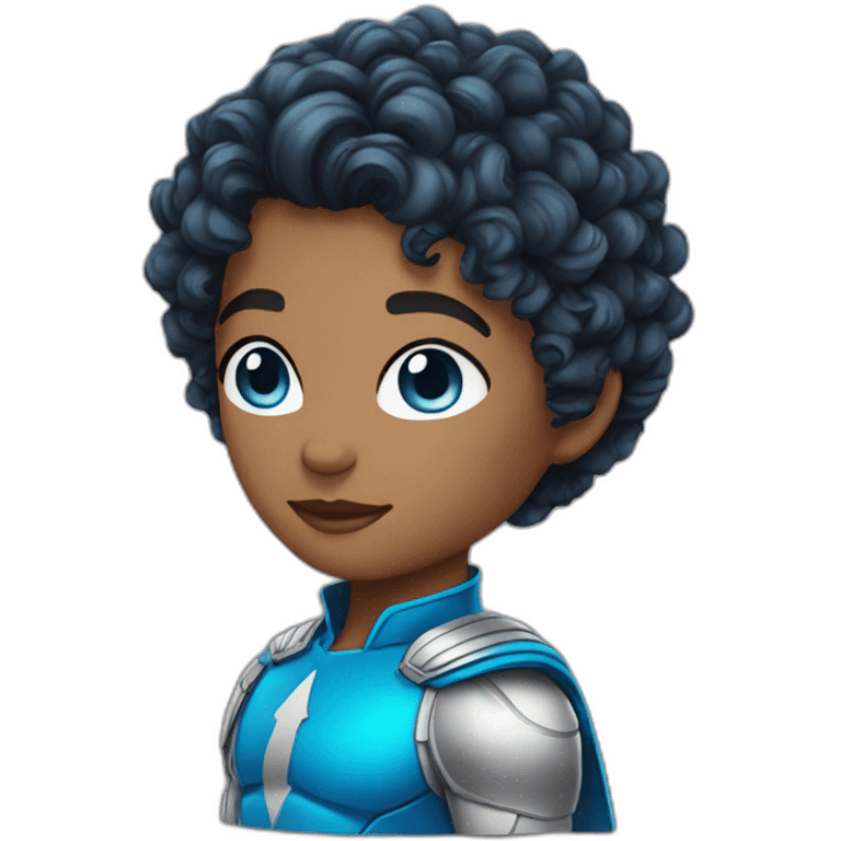 super hero short curly hair with blue eyes emoji