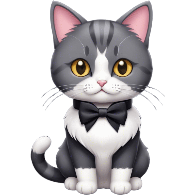 British female cat (tuxedo color) with paws, ribbon, etc emoji