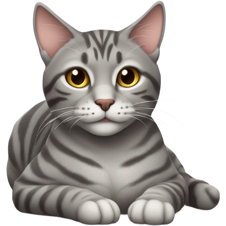 Grey Tabby Cat laying down emoji