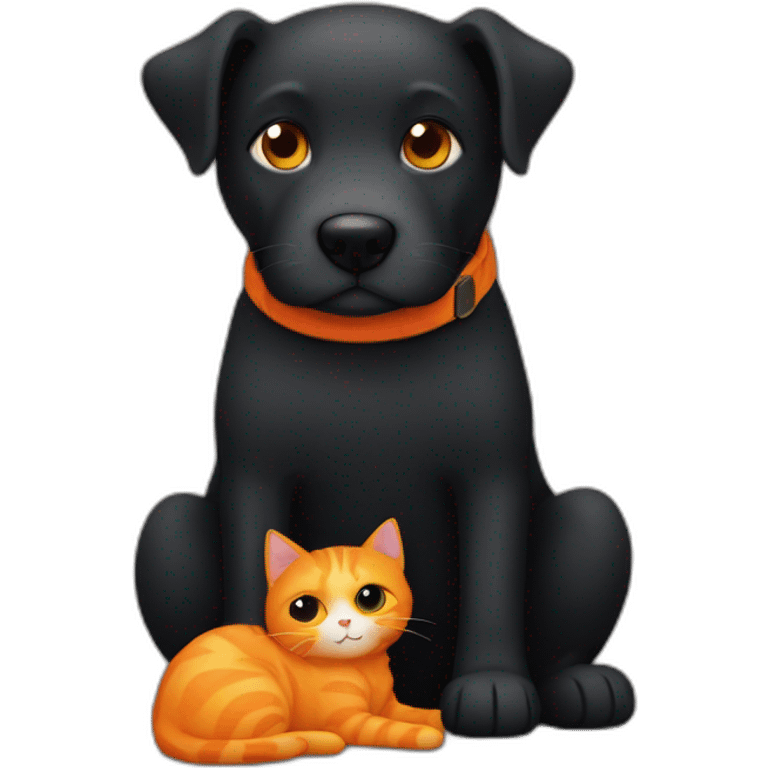 Black dog hugging an orange cat emoji