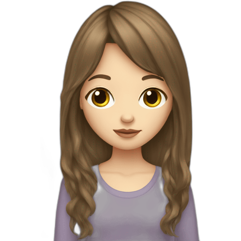 Brown long hair pale girl with curtain bangs emoji