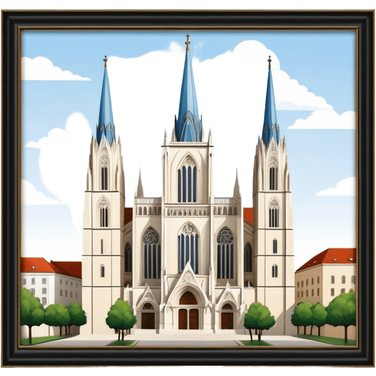 Cinematic Realistic Zagreb Cathedral Landmark Emoji, depicted with Gothic architecture rendered with lifelike detail and majestic, soft lighting. emoji