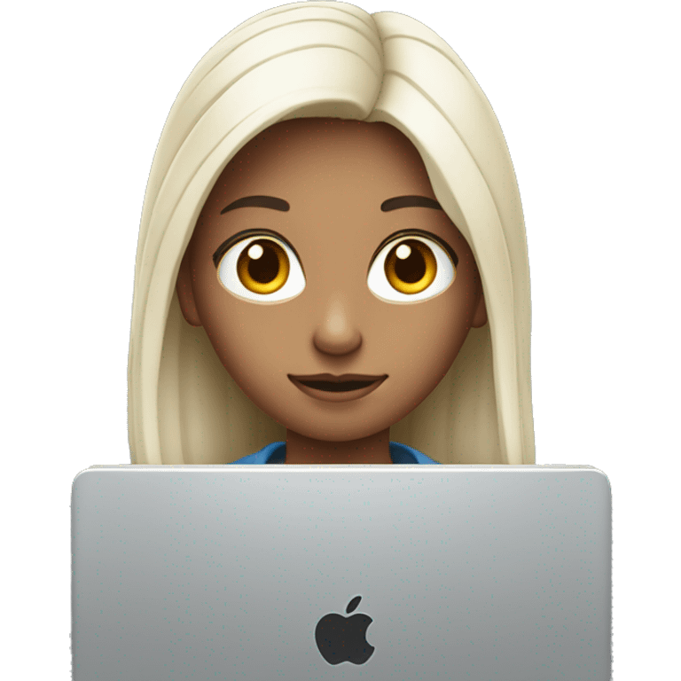 Adolescente en su laptop Apple blanco emoji