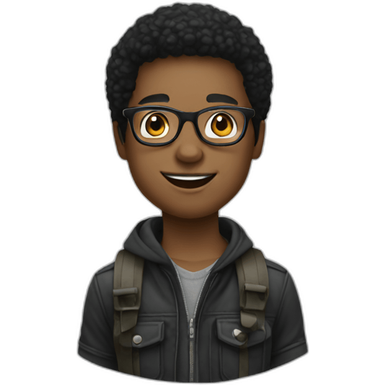 a young, black photographer, black hair and glasses emoji