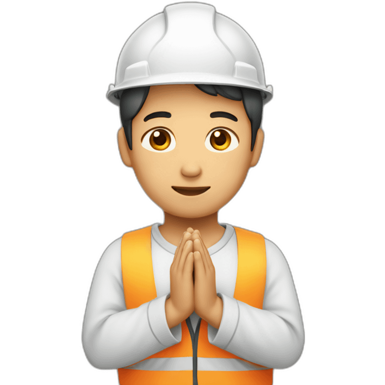 asian construction worker with hands together held in prayer emoji