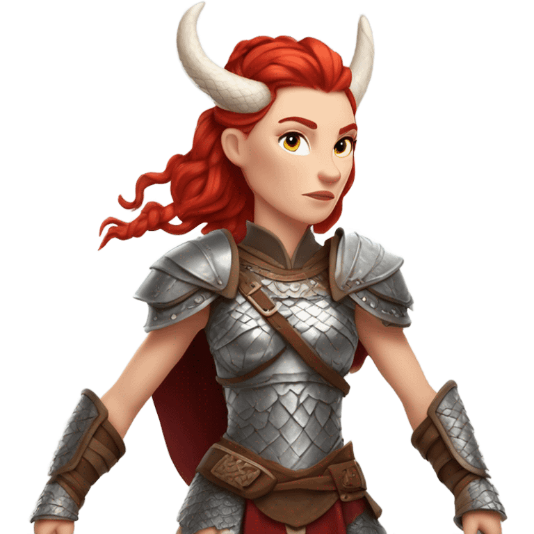  White Viking red head pale skin beautiful dragon  queen with a Viking solder with a gray man bun built white solder on a dragon  emoji