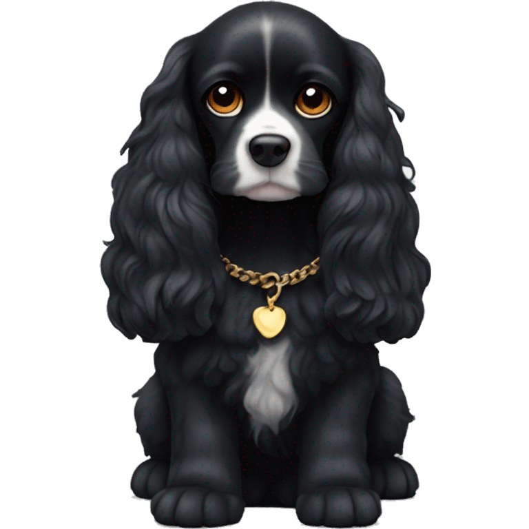 Small completely black king spaniel with black fur on his whole face and white fur on chest emoji