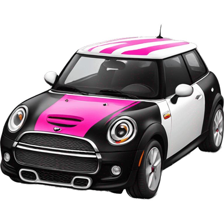 Black mini cooper, white roof, hot pink stripes emoji