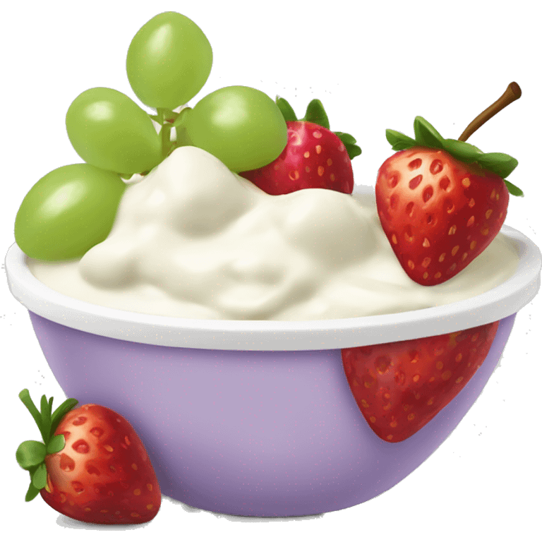 fruit yogurt bowl with strawberries and grapes emoji