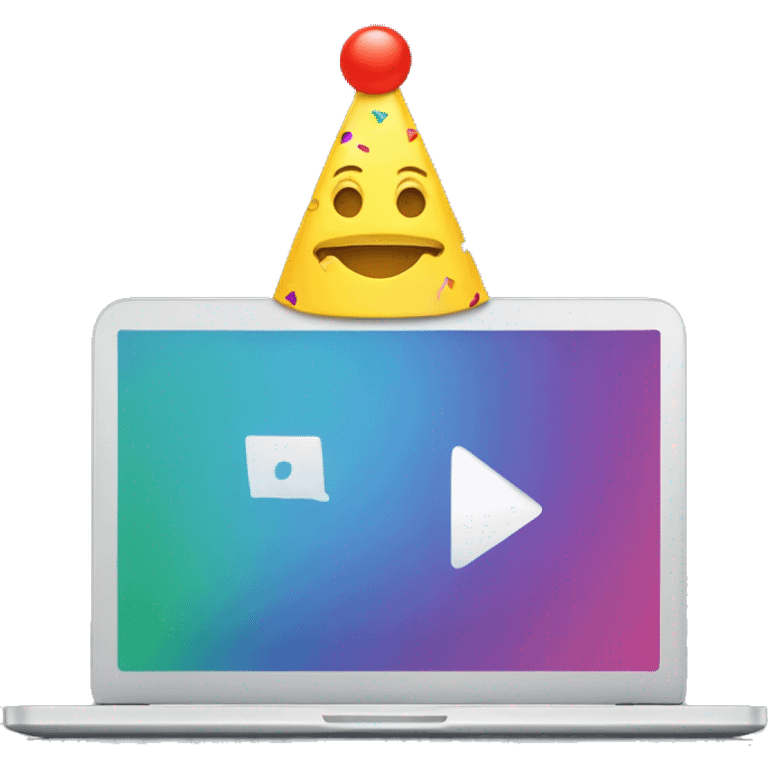 person wearing a party hat in front of laptop emoji