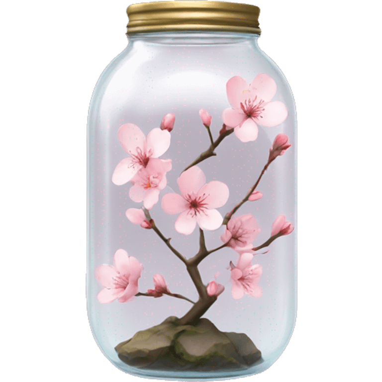 Realistic sakura flower in a transparent jar vase emoji