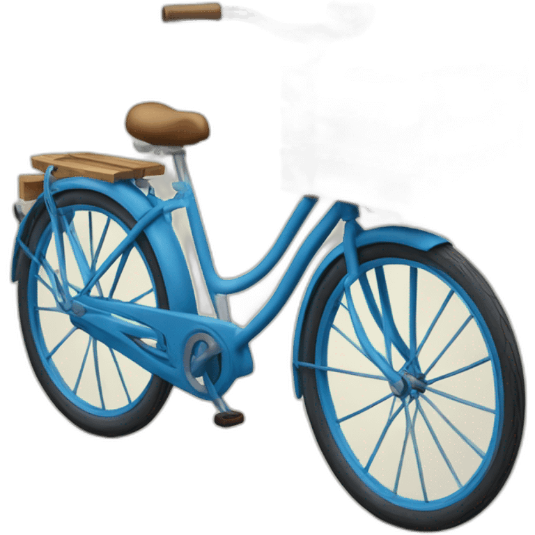 blue step-through bicycle with wooden crate on rear emoji