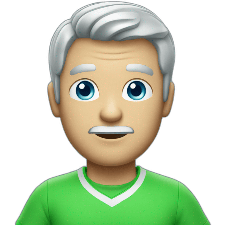 Draw man with grey hair and blue eyes in green tshirt playing tennis emoji