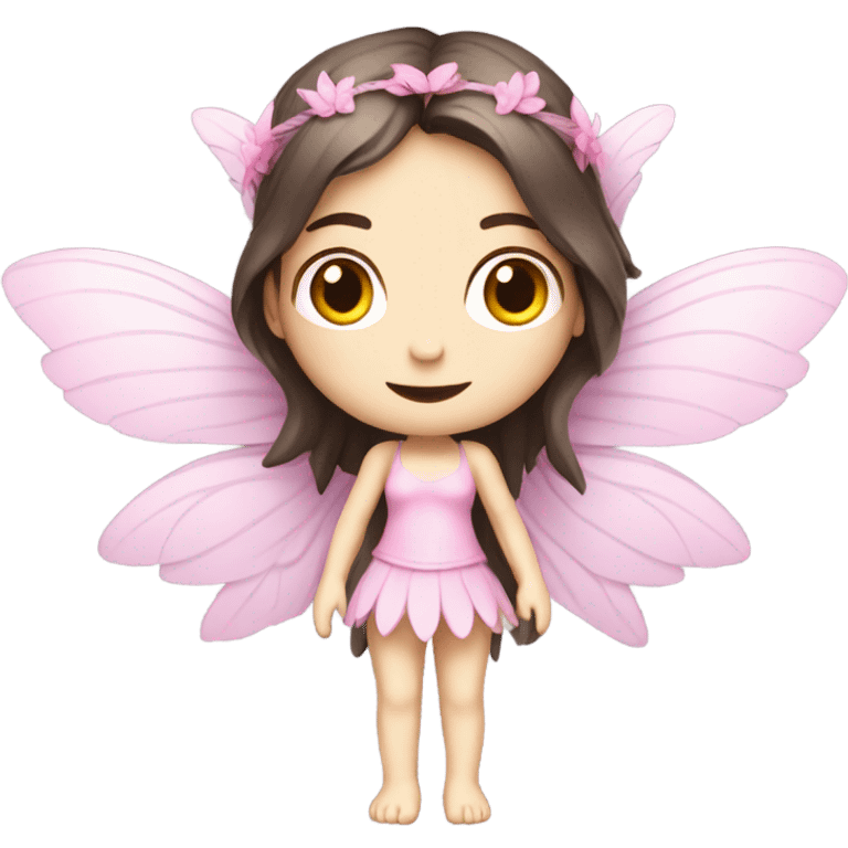 Pale skin, brunette fairy woman with pink wings full body emoji