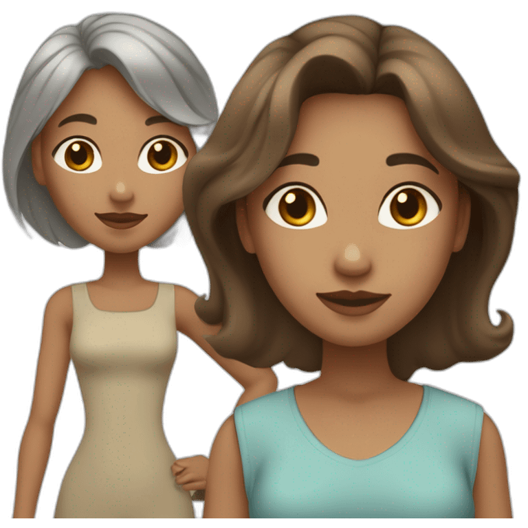 light brown skin girl with brown hair and light skin girl with brown hair and older light skin woman with brown/grey hair and a kid with dark blonde hair and a border colli emoji