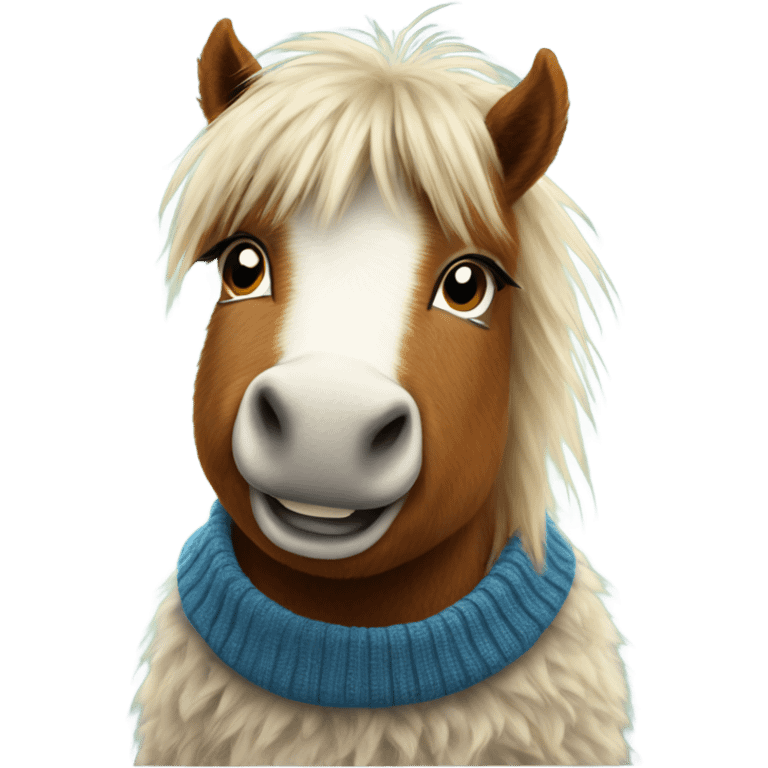 Shaggy Scottish Shetland pony wearing a sweater emoji