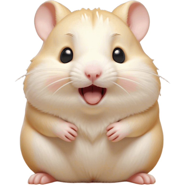 Cinematic Cute Yawning Cream Hamster Portrait Emoji, Head tilted slightly with a dramatic, wide-open yawn, showcasing a soft, pristine cream fur with tiny droopy ears, round dark eyes barely open in drowsy contentment, Simplified yet irresistibly adorable features, highly detailed, glowing with a soft, cozy glow, high shine, relaxed yet expressive, stylized with a touch of whimsy, bright and endearing, soft glowing outline, capturing the essence of a sleepy yet affectionate hamster, so drowsy it feels like it could stretch out of the screen and curl up for a nap! emoji