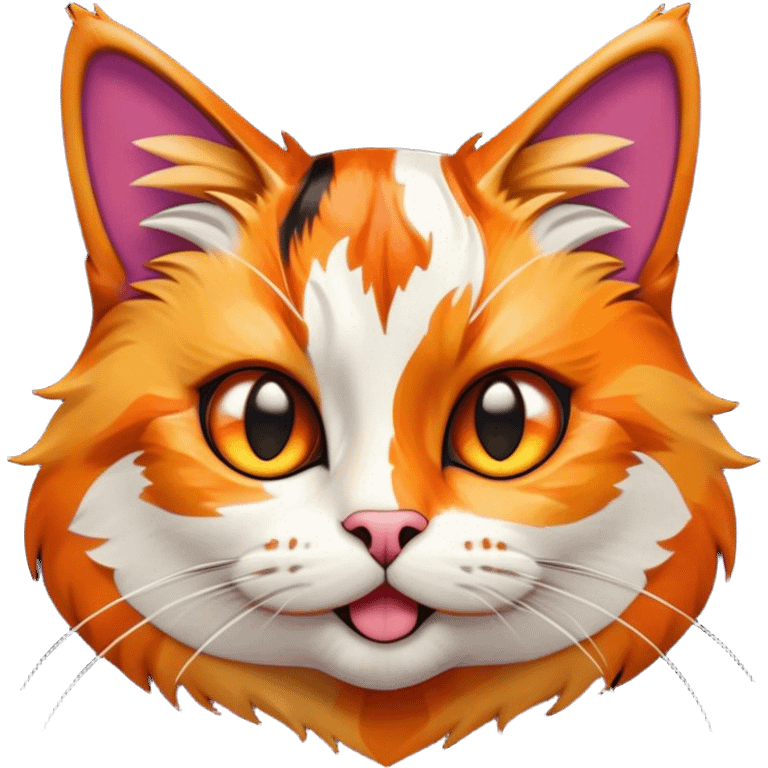 Cinematic Comical Calico Cat Portrait Emoji, Head tilted dramatically with an exaggeratedly surprised expression, showcasing a vibrant patchwork fur of orange, black, and white with wide, comically expressive eyes, simplified yet hilariously detailed, glowing with a sassy, golden radiance, high shine, exuding playful mischief and cheeky feline attitude, styled with a soft glowing outline, capturing the essence of a calico cat that looks ready to leap off the screen with mischievous flair! emoji