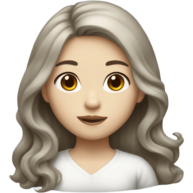 a girl with WHİTE skin LONG BROWN WAVY hair  chinese girl emoji