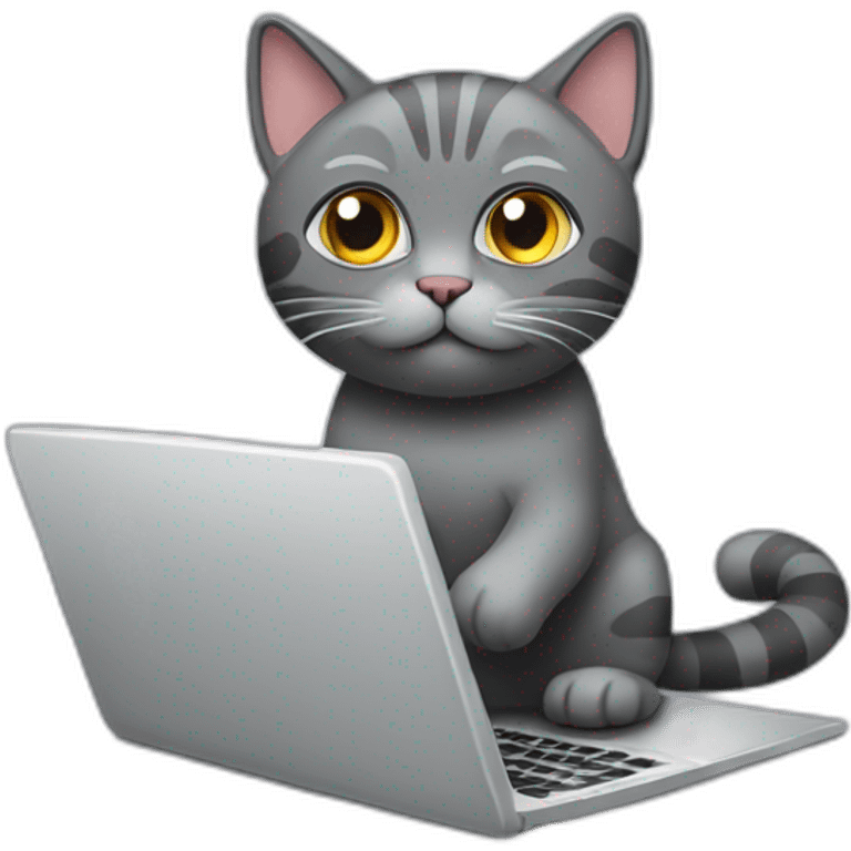 Programmer-gray-cat-lay-with-laptop emoji