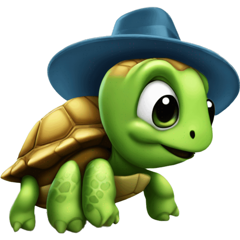 Turtle with hat on tree emoji