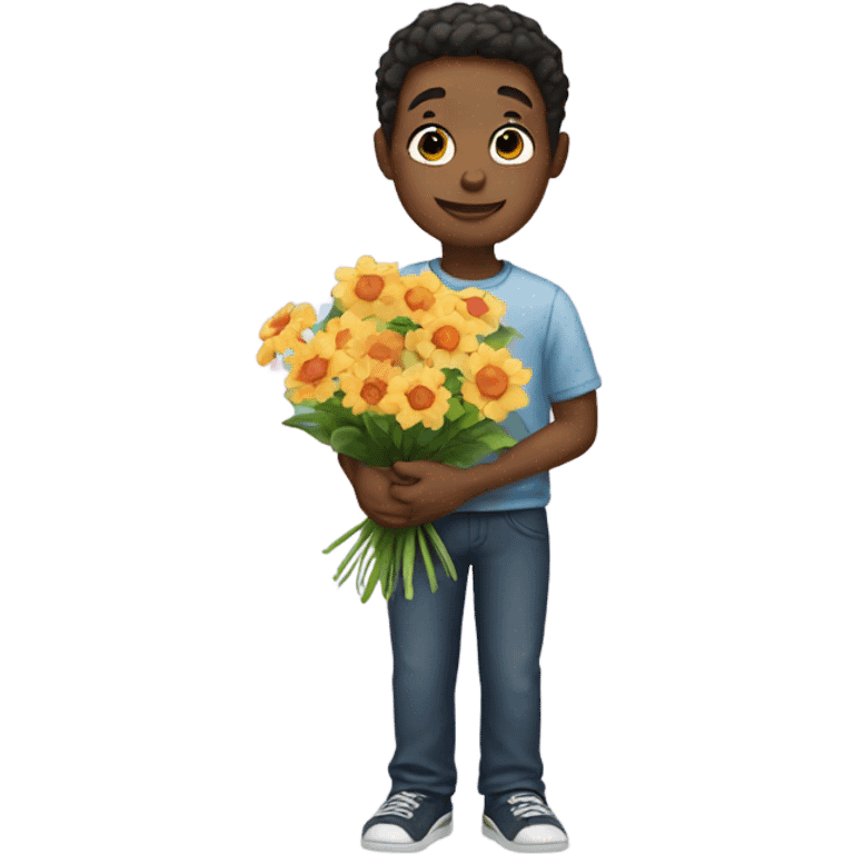 A boy holding a flower bouquet  emoji