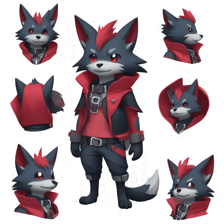 Kawaii Cool Edgy Zorua-Zangoose-Zoroark-Mightyena with a collar and harness full body emoji