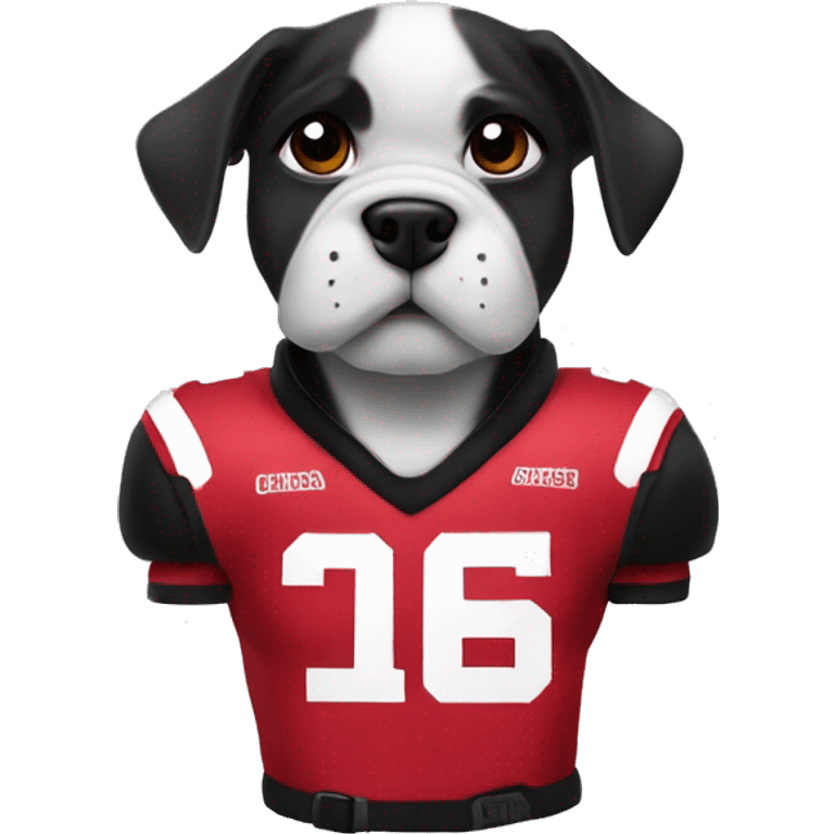 Georgia bulldogs puppy wearing a Dawg spike squad shoulder pads emoji