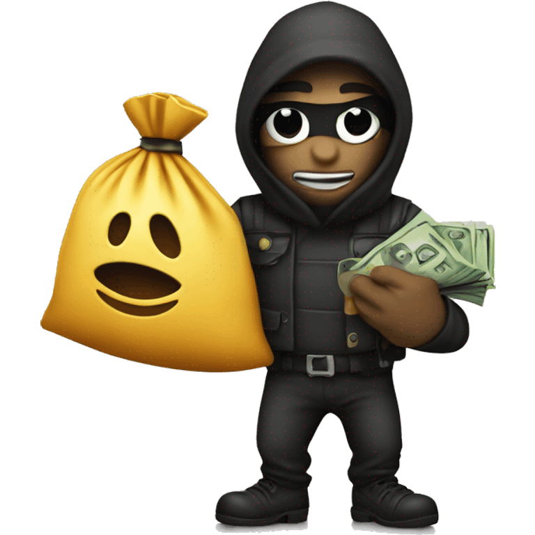 Robber emoji holding a bag with cash emoji