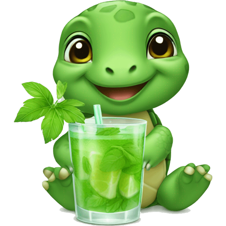 baby turtle drinking mojito emoji