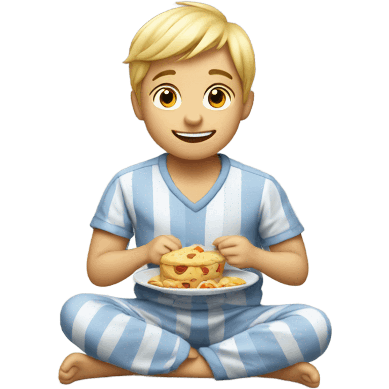 blonde boy eating in pajamas emoji