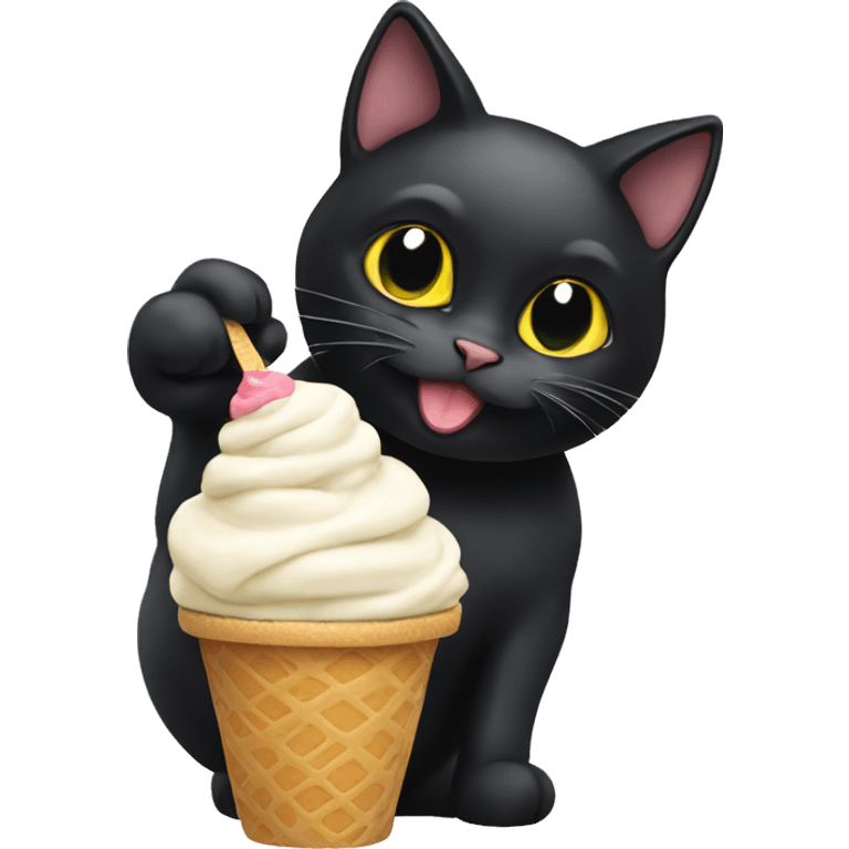 Black cat eating ice cream  emoji