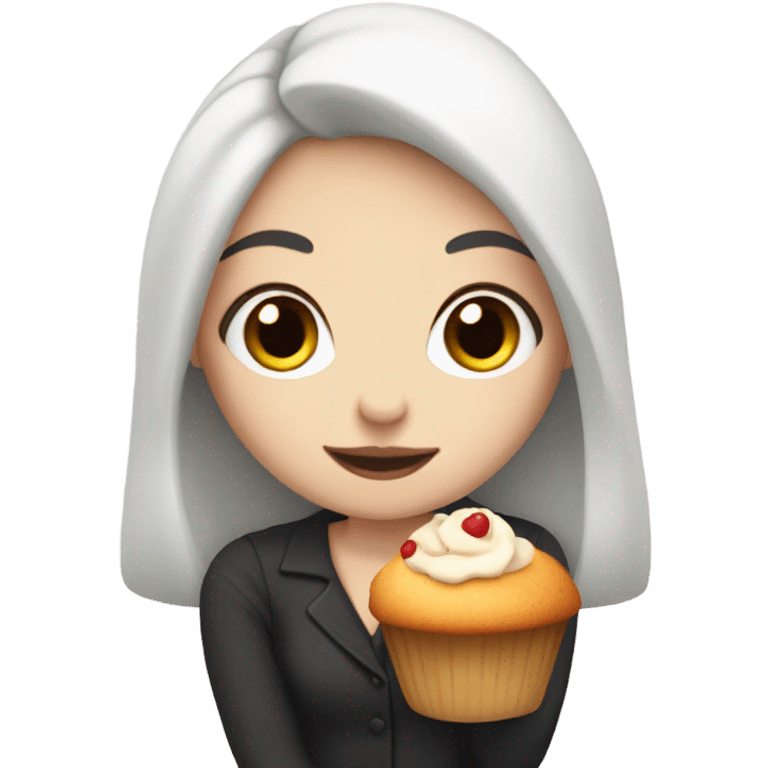 Pale girl black hair with a muffin emoji